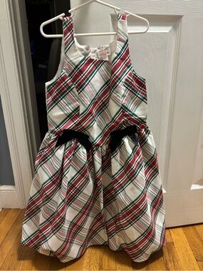 Cat & Jack White Red and Green Plaid Dress with Black Bows